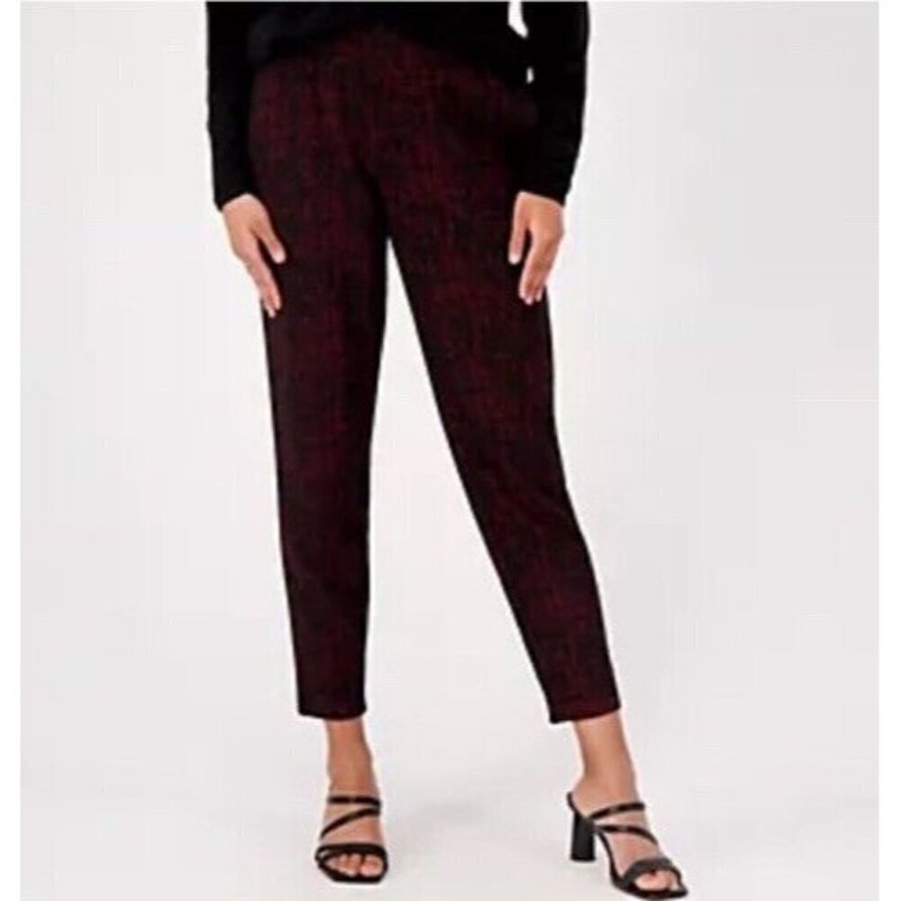 J Jason Wu Artsy Textured Pull On Pants Stretch Waist Size Large L Red Black - Picture 2 of 15